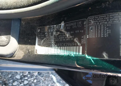 2003 BMW 530Ia z USA, uszkodzony, nr VIN WBADT63443CK29694